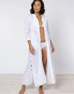 Juliet Dunn Cotton Maxi Dress with Vintage Embroidery - White Sale