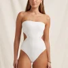 Peony Creme Memoir Embroidered Strapless Swimsuit - White Clearance