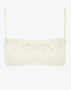 Peony Creme Memoir Embroidered Bandeau Crop Bikini Top - White Fashion