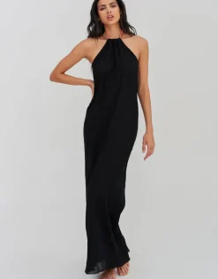 Pitusa Crinkle Halter Dress - Black Fashion