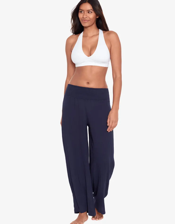 Lauren Ralph Lauren Crinkle Smocked Waist Beach Pant - Dark Navy New