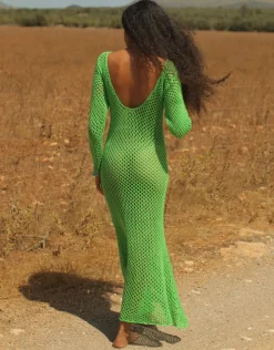 Pitusa Crochet U Back Maxi Dress - Green Hot