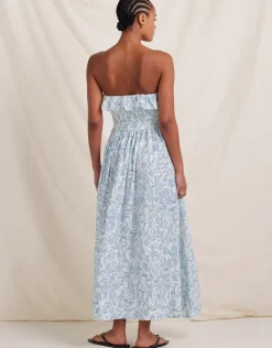 Peony Daffodil Shirred Midi Dress - Blue Print Best