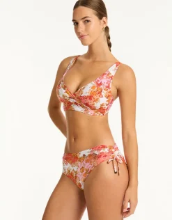 Sea Level Daisyfield Mid Drawstring Bikini Pant - Coral Outlet