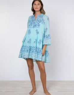 Juliet Dunn Dhaka Print Flared Sleeve Dress - Blue and Royal Blue Fashion