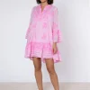 Juliet Dunn Dhaka Print Flared Sleeve Dress - Pink and Neon Pink Outlet