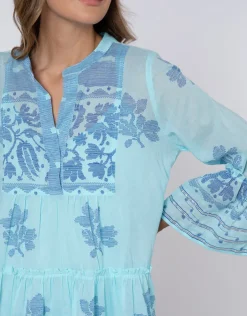Juliet Dunn Dhaka Print Flared Sleeve Dress - Blue and Royal Blue Fashion