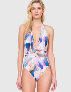 Gottex Dusk to Dawn Deep Plunge Halter Swimsuit - Multi Clearance
