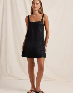 Peony Ebony Embroidered Shift Mini Dress - Black Hot