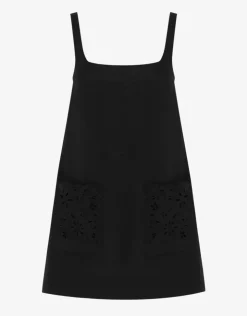 Peony Ebony Embroidered Shift Mini Dress - Black Hot