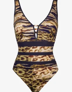 Maryan Mehlhorn Edge V Neck Swimsuit - Tiger Camo Clearance
