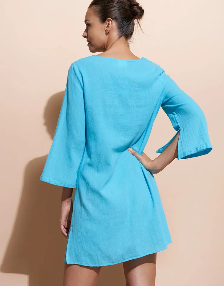 Charmline Embroidered Tunic - Turquoise Outlet