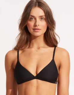 Seafolly Essentials Fixed Tri Bikini Top - Black New