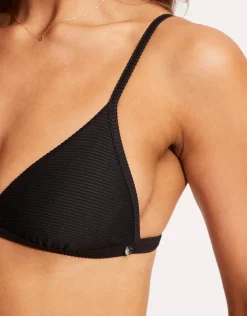Seafolly Essentials Fixed Tri Bikini Top - Black New