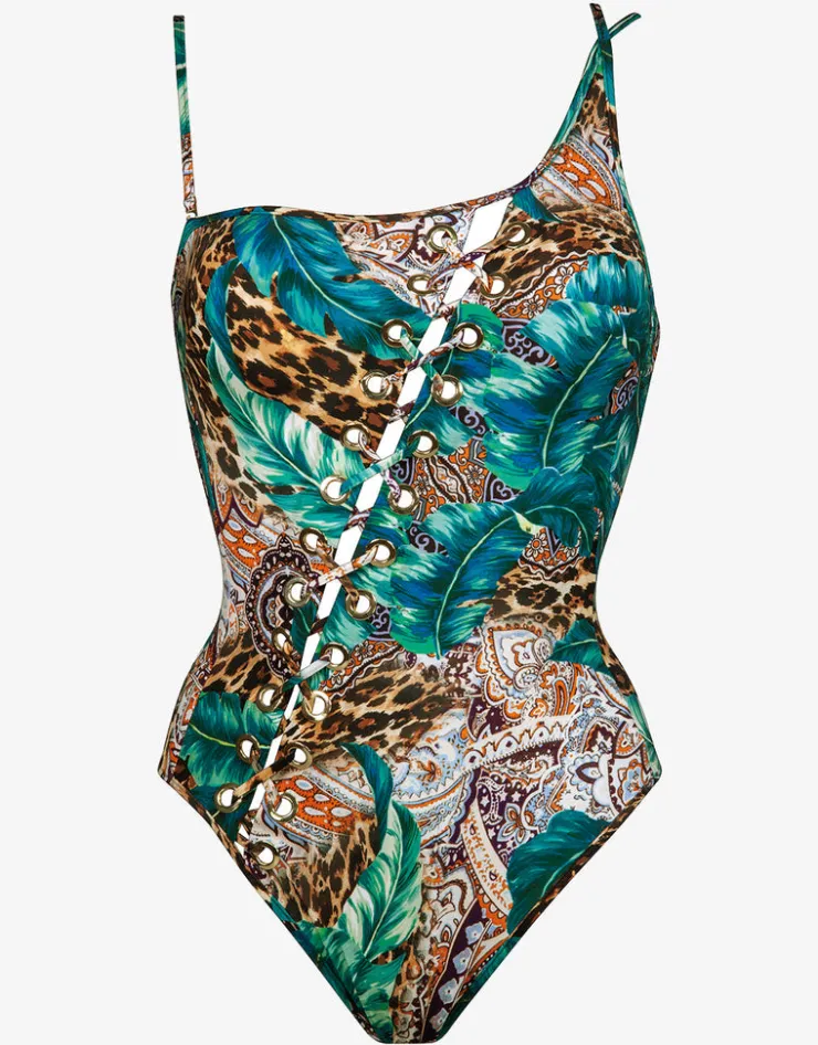 Maryan Mehlhorn Exotica Laced One Shoulder Swimsuit Outlet