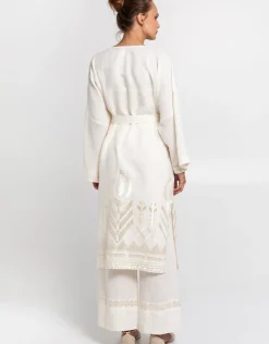 Greek Archaic Kori Feather Midi Kimono - Natural and Champagne Fashion