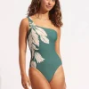 Seafolly Fleur de Bloom One Shoulder Swimsuit - Evergreen Hot