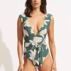 Seafolly Fleur de Bloom V Neck Swimsuit - Evergreen Discount