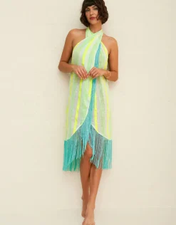 Pitusa Fringed Crossover Dress - Neon Yellow Hot