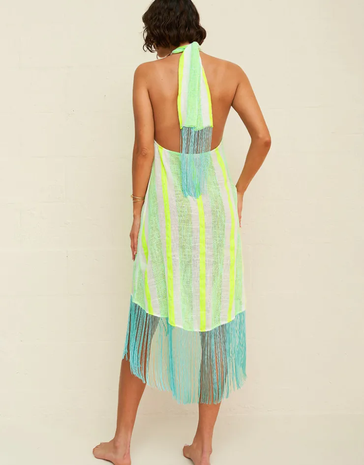 Pitusa Fringed Crossover Dress - Neon Yellow Hot