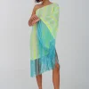 Pitusa Fringed One Shoulder Kaftan - Neon Yellow New