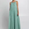 Greek Archaic Kori Gathered Maxi Dress - Sea Green Hot