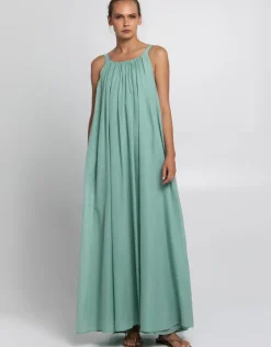 Greek Archaic Kori Gathered Maxi Dress - Sea Green Hot