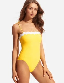 Seafolly Gia Ric Rac Bandeau Swimsuit - Citron Clearance