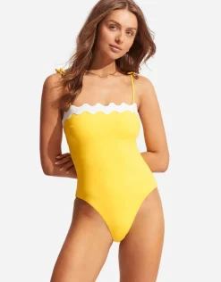Seafolly Gia Ric Rac Bandeau Swimsuit - Citron Clearance