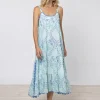 Juliet Dunn Ginko Print Swing Dress with Ric-Rac - Aqua and Blue Outlet