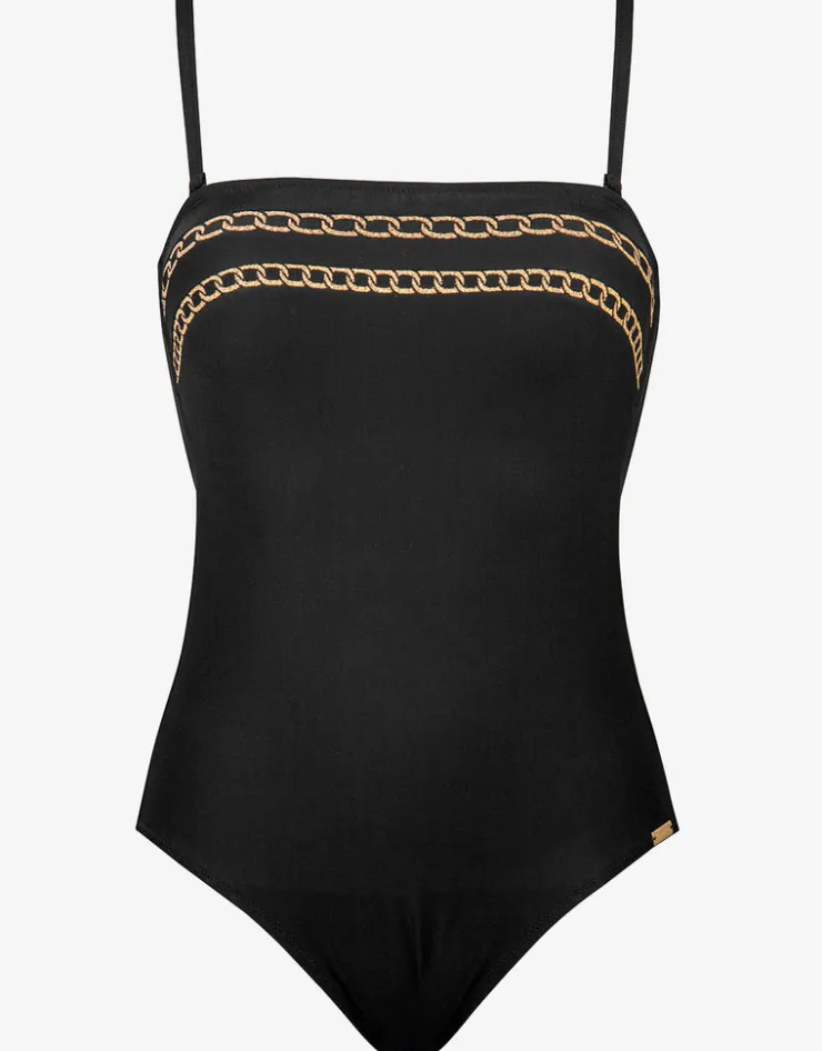 Charmline Golden Chain Bandeau Swimsuit - Black Sale