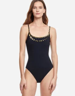 Gottex Golden Touch Round Neck Swimsuit - Black Hot