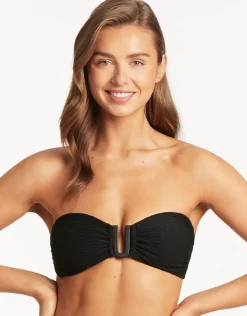 Sea Level Honeycomb U Bar Bandeau Bikini Top - Black Fashion