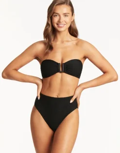 Sea Level Honeycomb U Bar Bandeau Bikini Top - Black Fashion