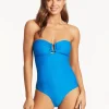 Sea Level Honeycomb U Bar Bandeau Swimsuit - Capri Blue Discount