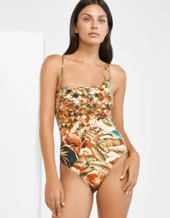 Maryan Mehlhorn Hypnotic One Shoulder Swimsuit - Sepia Leaves Fashion