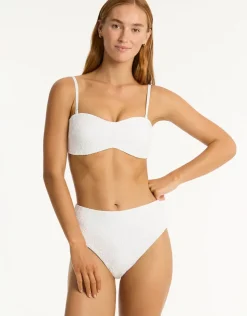 Sea Level Interlace Retro High Waist Bikini Pant - White Sale
