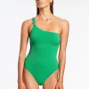 Jets Isla Rib One Shoulder Swimsuit - Green Outlet
