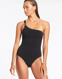 Jets Isla Rib One Shoulder Swimsuit - Black Best
