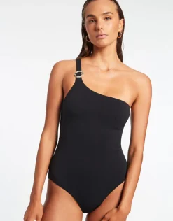 Jets Isla Rib One Shoulder Swimsuit - Black Best