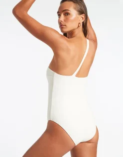 Jets Isla Rib One Shoulder Swimsuit - Cream Fashion
