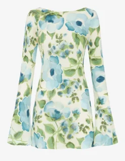Peony Isles Memento Long Sleeve Mini Dress - Watercolour Best