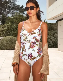 Nuria Ferrer Jasmine Shaped Neck Swimsuit - White Floral Fashion