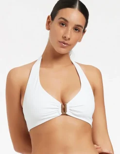Jets et D DD U Trim Halter Bikini Top - White Sale