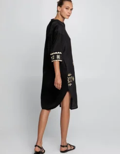 Greek Archaic Kori Lefkada Midi Shirt Dress - Black and Gold Hot