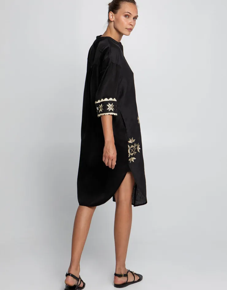 Greek Archaic Kori Lefkada Midi Shirt Dress - Black and Gold Hot