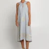 Greek Archaic Kori Lefkada Sleeveless Midi Dress - Light Grey and Gold Fashion