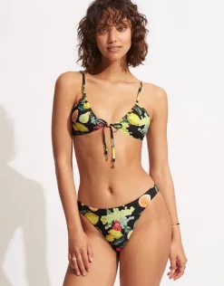 Seafolly Lemoncello Drawstring Bralette Bikini Top - Black New