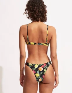 Seafolly Lemoncello Drawstring Bralette Bikini Top - Black New