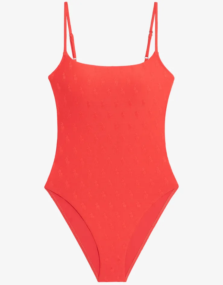 Polo Ralph Lauren Logo Jacquard Kennedy Swimsuit - Bright Hibiscus Fashion